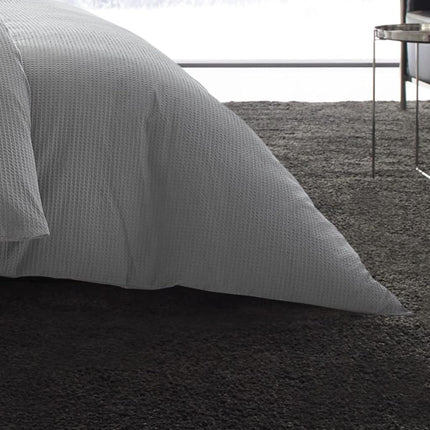 Vera Wang - Queen Duvet Cover Set, Luxury Cotton Bedding with Button Closure, Includes Matching Shams (Waffle Pique Pewter Grey, Queen)