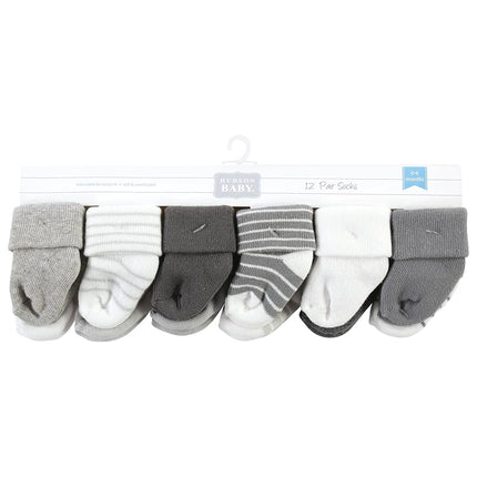 Hudson Baby Unisex Baby Cotton Rich Newborn and Terry Socks, Gray Stripe, 6-12 Months, Gray Stripe 12 Pack, 6-12 Months