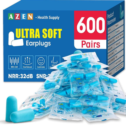 AZEN 600 Pairs Ear Plugs, NRR 32dB Soft Foam Ear P
