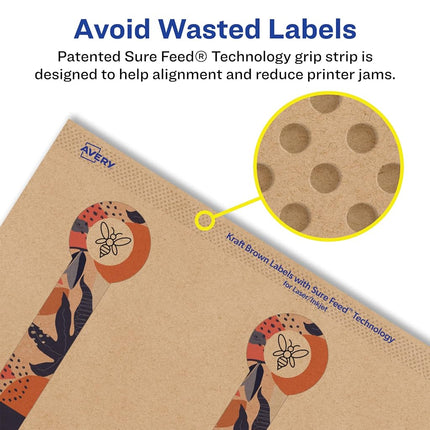Avery Kraft Brown Lollipop Labels with Sure Feed, 1" x 4", 400 Kraft Brown Labels, Print-to-The-Edge, Laser/Inkjet Printable Labels