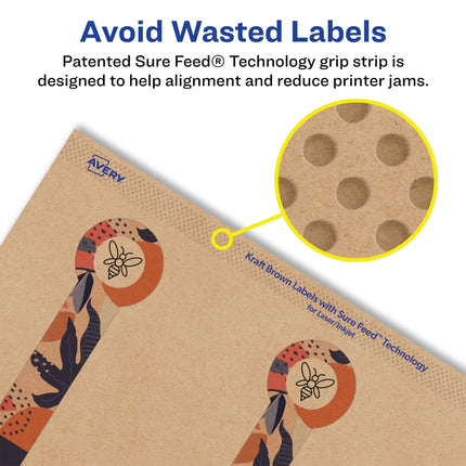 Avery Kraft Brown Lollipop Labels with Sure Feed, 1" x 4", 400 Kraft Brown Labels, Print-to-The-Edge, Laser/Inkjet Printable Labels