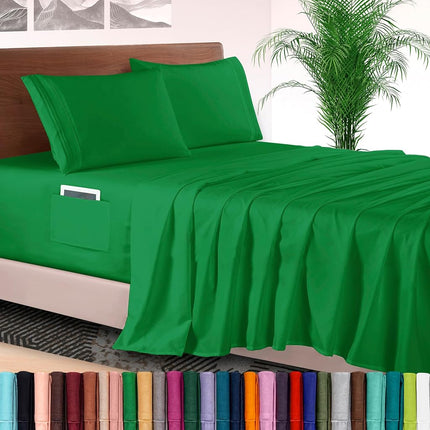 Elegant Comfort 4-Piece Bed Sheet Set - Luxury Bedding 1500 Premium Hotel Quality Microfiber, All Around Elastic 18-24 Inches Deep Fitted Sheet- Extra Deep Pocket Sheets, King, Emerald Green