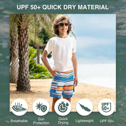 Bermudas de playa de secado rápido con raya Blake grandes para niños de Kanu Surf, color Royal/Naranja, talla M (10/12)