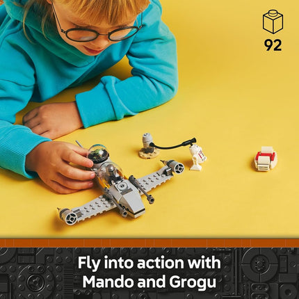 LEGO Star Wars 75410 Mando and Grogu’s N-1 Starfighter Building Toy with The Mandalorian Minifugure, Grogu & R5-D4 Figures, plus a Brick-Built Fueling Station, Playset for 4+ Year Old Boys & Girls