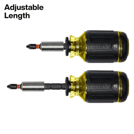 Klein Tools 32308 Multi-bit Stubby Screwdriver, Impact Rated 8-in-1 Adjustable Magnetic Tool with Phillips, Slotted, Square and Nut Driver