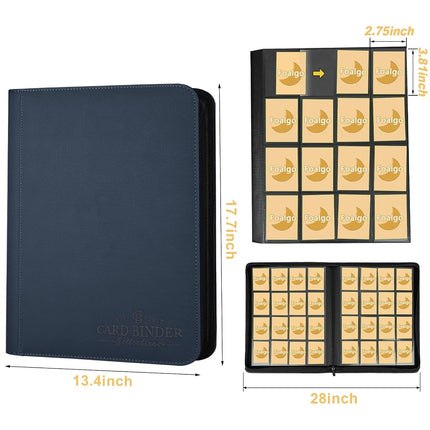 Trading Card Binder 16 Pocket, GERMUN PU Cover Card Binder for 1000+ Cards, Premium Trading Card Holder Folders, Double Sided Pocket Card Album for MTG, TCG (Black)
