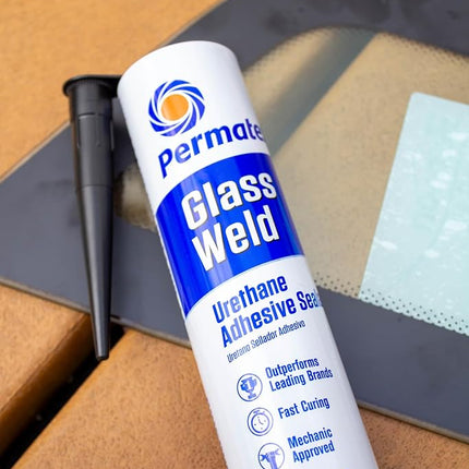 Permatex 81100 Glass Weld Premium Urethane Windshield Sealant - Polyurethane Glue Automotive Seam Sealer, Window Sealant Glass Glue for Car Glass Repair - Strong, Flexible, Fast Curing, 10.5oz