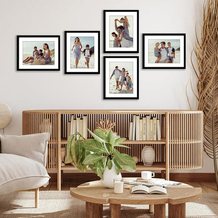 Americanflat 12x15 Picture Frame Set of 5 - Galleria Collection - Use as 9x12 With Mat or 12x15 Without Mat - Black Gallery Wall Display With Polished Plexiglass