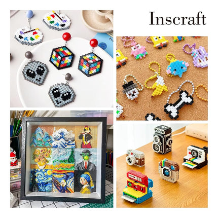 INSCRAFT 28,000 Mini Fuse Beads Kit - 2.6mm, 48 Colors, 7 Pegboards, 15 Tweezers, 2 Ironing Papers - Melty Beads Craft Kit