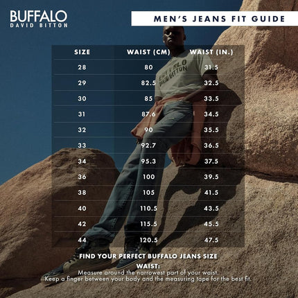 Buffalo David Bitton Men's Slim Ash Jeans, Sanded and Whiskered Indigo, 30W x 34L