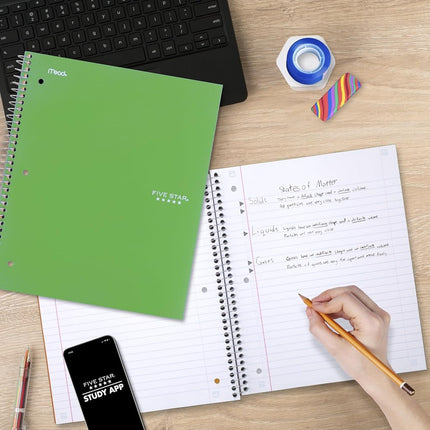 Five Star Spiral Notebooks, 1 Subject, Wide Ruled, 10-1/2" x 8", Assorted Colors, 6 Pack (38042)
