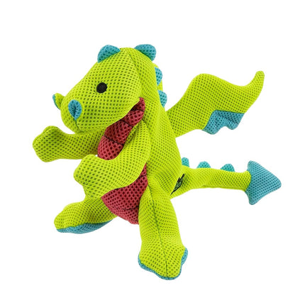 goDog Mesh Dragons Squeaky Plush Dog Toy, Double Chew Guard Technology - Green, Small