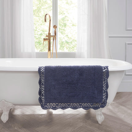Laura Ashley Crochet Cotton 24x40 Bath Rug, Indigo