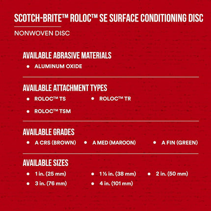 Scotch-Brite SE Surface Conditioning Disc, Roloc TS, Coarse, Aluminum Oxide, Heavy Duty, Durable, 3 in, 25/Inner, 100/Case