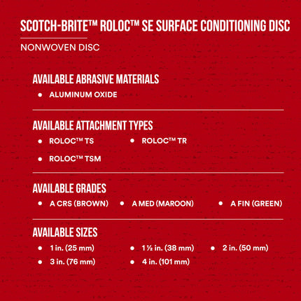 Scotch-Brite SE Surface Conditioning Disc, Roloc TS, Coarse, Aluminum Oxide, Heavy Duty, Durable, 3 in, 25/Inner, 100/Case