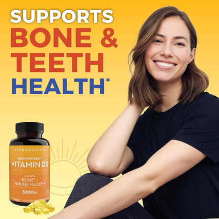 Vitamin D3 5000 IU, 360 Softgels - High Potency Vitamin D Made with Organic Coconut Oil, Vitamin D for Healthy Immune Function, Bone Health & Muscles Function