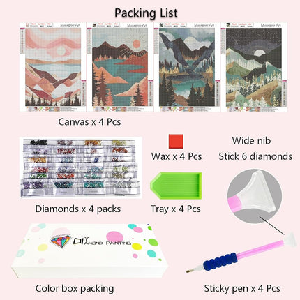 Muzagroo Art - Diamond Painting Kits for Adults, 5D Diamond Art Kits for Beginners, Abstract Landscape Arts and Crafts for Living Room, 4 Pieces Wall Art for