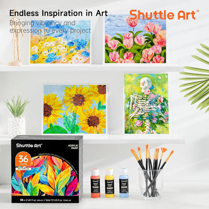 Shuttle Art 36 Colours Acrylic Paints, 2oz/60ml Bottles, Rich Pigmented