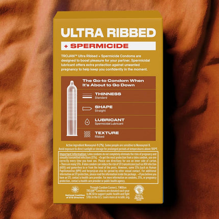 Trojan Condom Stimulations Ultra Ribbed Spermicidal, 12 Count