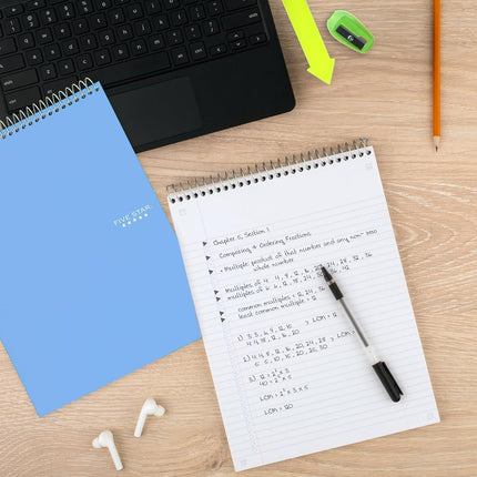 Five Star Top Spiral Notebook + Study App, 1 Subject, College Ruled Notepad, 8-1/2" x 11", 100 Sheets, Fights Ink Bleed, Water Resistant Cover, Tidewater Blue (820058D-ECM)