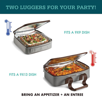 Rachael Ray Lugger Duo, Portacomidas Aislado para Comida Caliente o Fría, Bolsa Térmica para Lasaña para Comidas Compartidas, Fiestas, Picnics y Barbacoas, Compatible con Fuente de Horno de 23 x 33 cm, Borgoña
