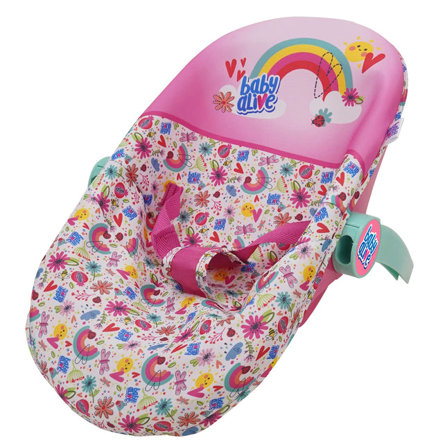 Baby Alive : Siège Auto Deluxe pour Poupée - Rose et Arc-en-ciel - 3-en-1, Convient aux Poupées Jusqu'à 45 cm, Unité Multifonctionnelle Pouvant Être Utilisée Comme Porte-Bébé ou Chaise Haute pour Poupée, Jeu d'Imitation pour Enfants de 3 Ans et Plus