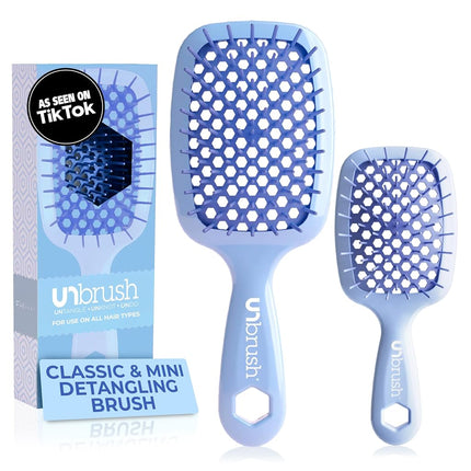 FHI HEAT UNbrush and UNbrush MINI Wet & Dry Vented Detangling Hair Brush, Periwinkle Light Blue