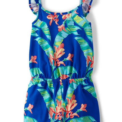 The Children's Place pelele informal de pantalones cortos sin mangas para niña, Renew Blue Tropical, Extragrande