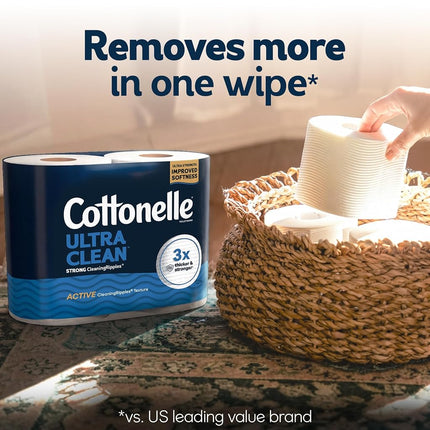 Papier toilette Cottonelle Ultra Clean avec texture Active CleaningRipples, 24 rouleaux géants familiaux (24 rouleaux géants familiaux = 132 rouleaux réguliers) (4 paquets de 6), 353 feuilles par rouleau, l'emballage peut varier, blanc
