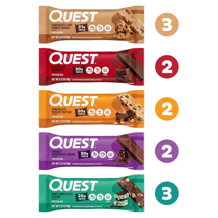 Quest Nutrition Protein Bar, Chocolate Lovers Variety Pack, 5 Flavors, High Protein Bars, Low Carb Bars, Gluten Free, Soy Free, 2.1 oz Bar, 12 Count, Packaging May Vary