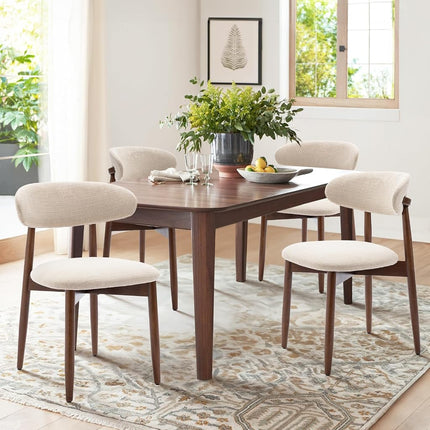 COLAMY Juego de 6 sillas de comedor de madera, sillas de comedor modernas tapizadas en tela, sillas laterales de cocina rústicas con reposapiés, beige