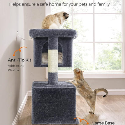 Feandrea Cat Tree Tower, 101 cm, XL, Condo for Extra Large Cats up to 44 lb, Large Perch, 2 Caves, Scratching Post, Smoky Gray,UPCT614G01