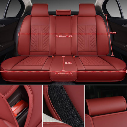 Funda de asiento de coche GXT Deluxe de cuero sintético de cobertura completa antideslizante universal apta para sedanes, SUV, camionetas con reposacabezas, accesorios interiores, rojo oscuro