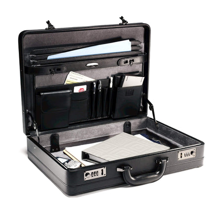 Samsonite Bonded Leather Attache 15.6, Negra, 18", Atache de cuero regenerado