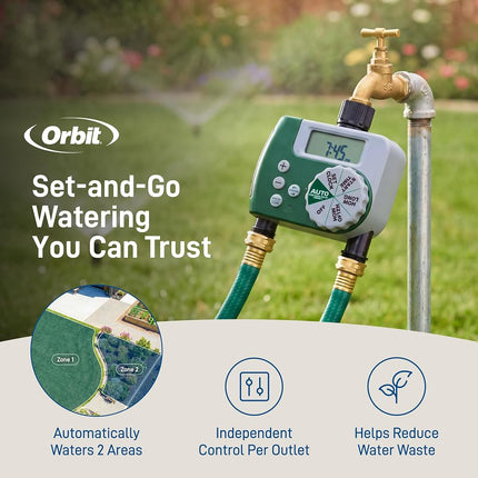 Orbit 58910 Programmable Hose Faucet Timer, 2 Outlet, Green