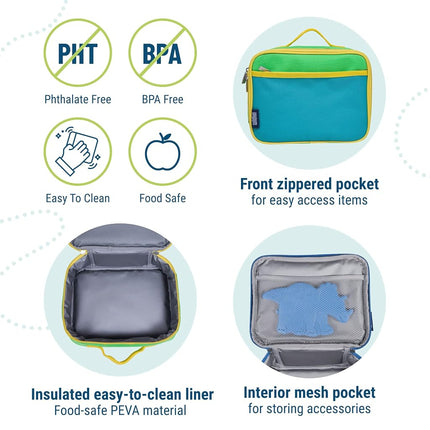Wildkin Lunch Box Bag for Kids – Lightweight, Reusable & Insulated for Hot or Cold Snacks – Ideal for School & Travel - Monster Green
