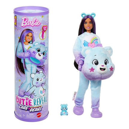Barbie Cutie Reveal Care Bears Doll & Accessories, Series 2 Dream Bright Bear with 10 Surprises Including Color Change & Mini Bear, JFV61