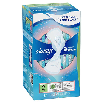 Always Infinity Pads With Wings, Super Absorbency , 32 count , Pack of 2