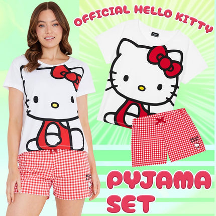 Hello Kitty Womens Pyjamas Short Sleeve PJs Set Teenagers Kawaii Lounge Sets Nightwear Soft Comfy Loungewear Sleepwear Anime Gifts for Women (S, White/Red)