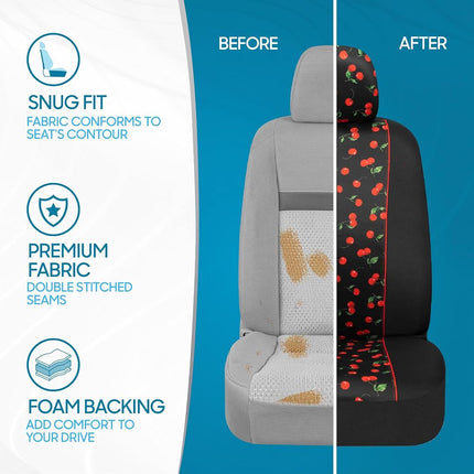 BDK Floral Theme Fresh-Protect Sideless All Protection Universal Auto Cars Front Seat Covers - 2 Piece Cheeky Cherry