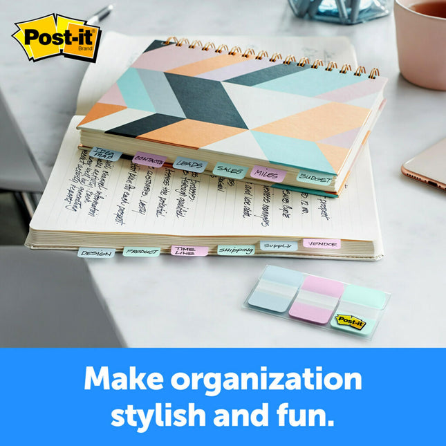 Onglets Post-it® Couleurs Pastel, Bleu dégradé, Rose, Transparent, 36 onglets/paquet
