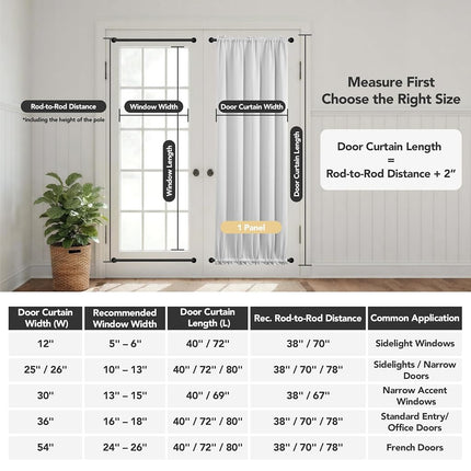 Deconovo Blackout Door Curtain for Glass Doors & Sidelights, Thermal Insulated Privacy Panel with Dual Rod Pockets & Adjustable Tieback, Machine?Washable Curtain (12W x 72L, Greyish White, 1 Panel)