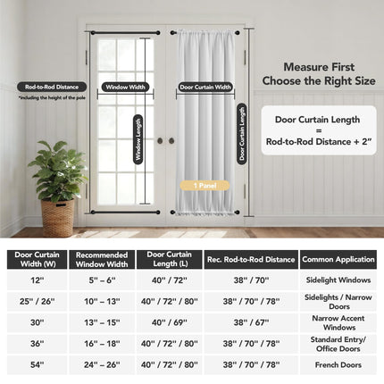 Deconovo Blackout Door Curtain for Glass Doors & Sidelights, Thermal Insulated Privacy Panel with Dual Rod Pockets & Adjustable Tieback, Machine?Washable Curtain (12W x 72L, Greyish White, 1 Panel)