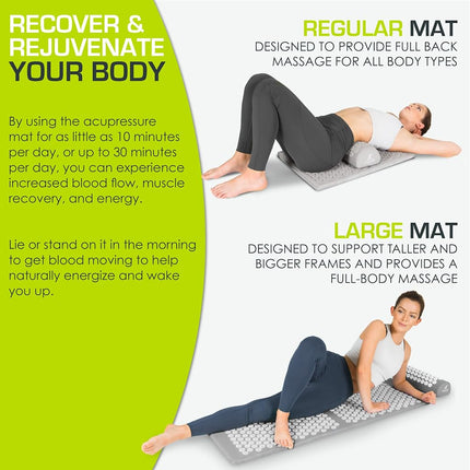 ProsourceFit Acupressure Mat and Pillow Set for Back/Neck Pain Relief and Muscle Relaxation, Large - Gray/Gray