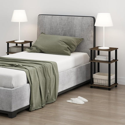 Furinno JUST Side Table, 3-Tier End Table, Open Shelves Night Stand, Bedside Table, Toolless Assembly, for Living Room, Bedroom, Columbia Walnut