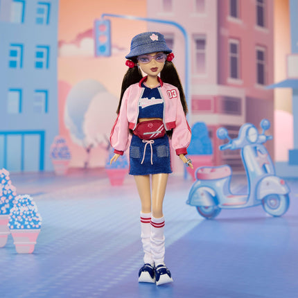 Barbie Signature Muñeca y Accesorios My Scene Nolee, Traje Inspirado en los años 2000 con Conjunto Deportivo a Juego, Chaqueta Corta, Calentadores y Soporte para Muñeca, JBH79