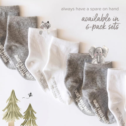 Burt's Bees Baby Baby Girls' Ankle Socks with Non-Slip Grips (6-Pack), Oat, 0-3 Months