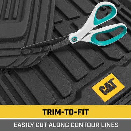 Caterpillar ToughRide Heavy-Duty 4 Piece Rubber Floor Mats for Car Truck Van SUV, Black - Premium Trim to Fit Car Floor Mats, All Weather Deep Dish Automotive Floor Mats, Total Dirt Protection