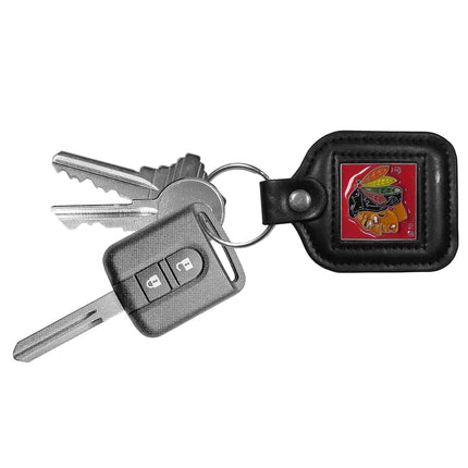 NHL Siskiyou Sports Fan Shop Chicago Blackhawks Square Leather Key Chain One Size Black