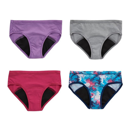 Hanes Girl's Comfort, Period. Boyshort & Hipster Period Underwear, Moderate Protection, Multi-Pack, Hipster - Multi - 4 Pack, 8